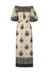 Johanna Ortiz Harbor Hues Off-the-shoulder Cotton Midi Dress In Neutral