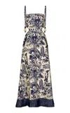 Johanna Ortiz Harmony Cutout Cotton-blend Midi Dress In Navy