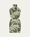 Johanna Ortiz Heart Pirate Mini Dress Green And Ecru In Salty Palms Green/ecru