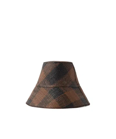 Johanna Ortiz Heaven And Earth Checked Straw Bucket Hat In Brown