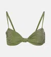 Johanna Ortiz Heliconia Twist-front Metallic Recycled Bikini Top In Green