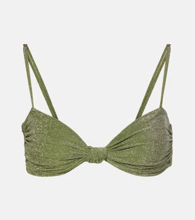 Johanna Ortiz Heliconia Twist-front Metallic Recycled Bikini Top In Green