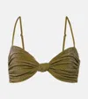 Johanna Ortiz Heliconia Glittered Bikini Top In Green