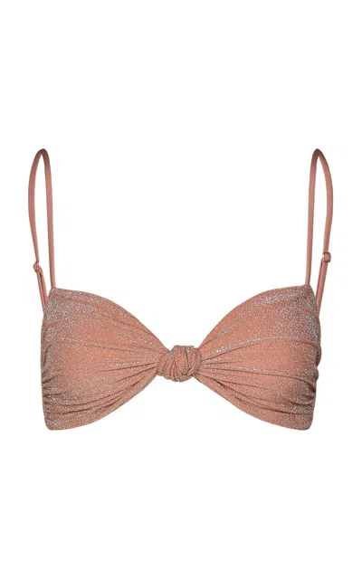 Johanna Ortiz Heliconia Knot-detailed Bikini Top In Pink