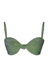 Johanna Ortiz Heliconia Metallic Knotted Bikini Top In Green