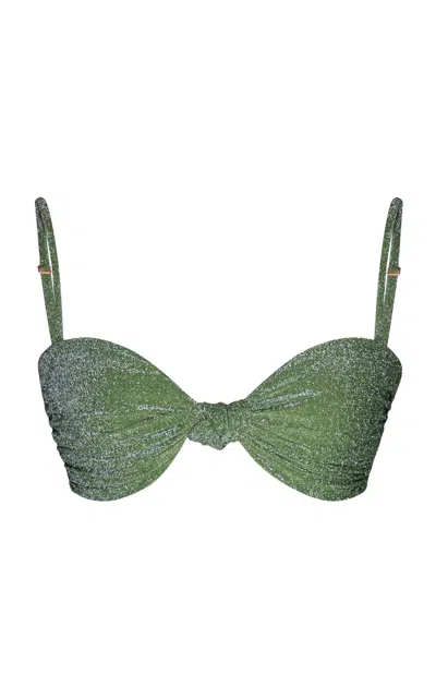 Johanna Ortiz Heliconia Metallic Knotted Bikini Top In Green