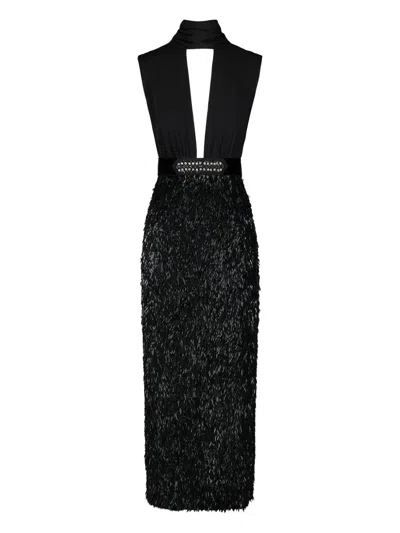 Johanna Ortiz Her Vibe Embellished Keyhole-neck Maxi Dress In Black