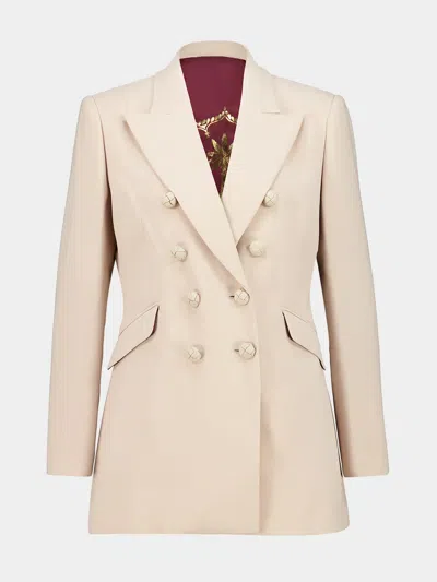 Johanna Ortiz Herencias Del Alma Palm Tree-embroidered Double-breasted Jacket In Neutral
