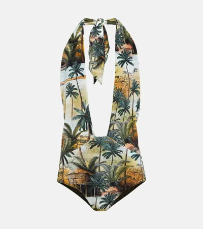 Johanna Ortiz Hidden Paradise Printed Halterneck Swimsuit In Caribe