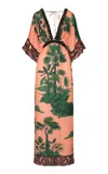 Johanna Ortiz Horizontal Direction Beaded Silk Maxi Dress In Pink