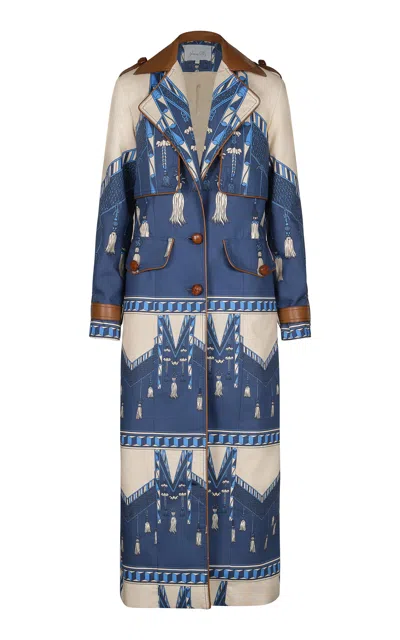 Johanna Ortiz Horizontes Salvajes Printed Cotton Trench Coat In Blue