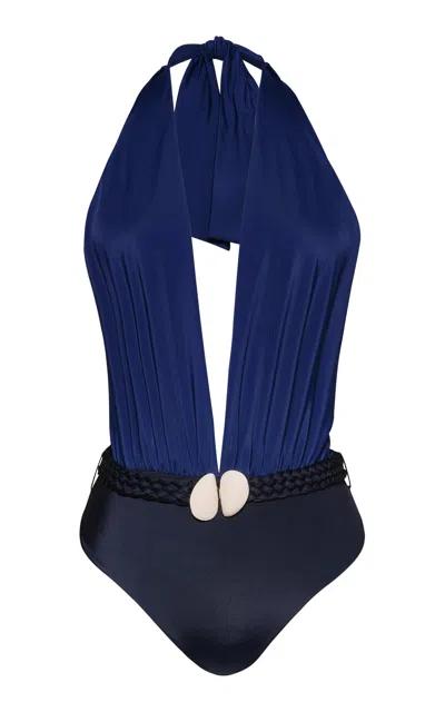 Johanna Ortiz Hunting Shell-detailed One-piece Swimsuit In Blue