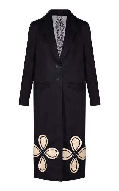 Johanna Ortiz Iconography Embroidered Cotton Trench Coat In Black