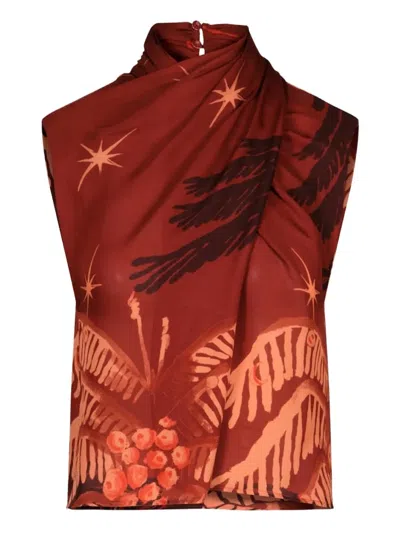 Johanna Ortiz Imaginative Draped Printed Top In Red