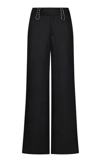 Johanna Ortiz In Her Own Time Mid-rise Linen Wide-leg Pants In Black