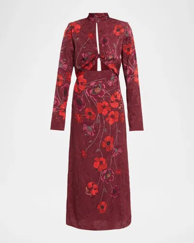 Johanna Ortiz In The Woods Cut-out Floral-print Jacquard Midi Dress In Red