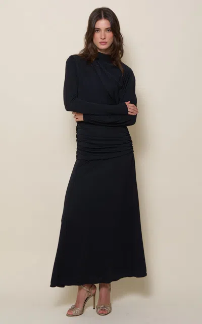 Johanna Ortiz Inspiring Hearts Asymmetric Ruched Jersey Maxi Dress In Black
