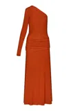 Johanna Ortiz Inspiring Hearts Asymmetric Ruched Jersey Maxi Dress In Red