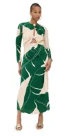 Johanna Ortiz Into The Wild Knotted Maxi Dress In Palm Shadows/ecru/green