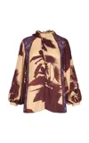 Johanna Ortiz Intricate Islands Cowl Printed Silk Blouse In Beige
