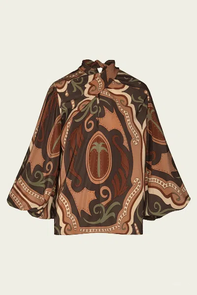JOHANNA ORTIZ INTRICATE ISLANDS TOP IN GREEN LIGHT PINK