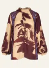 Johanna Ortiz Intricate Islands Cowl Printed Silk Blouse In Multi
