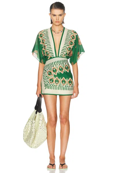 Johanna Ortiz Inundada De Color Mini Dress In Green & Ecru