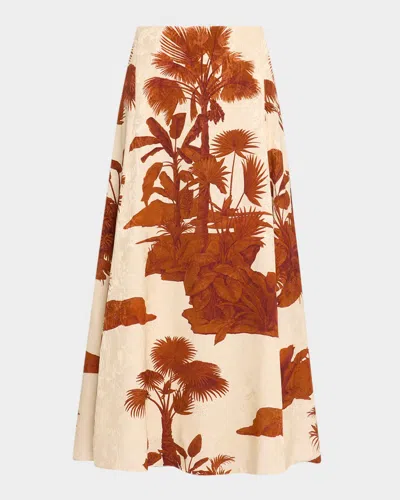 Johanna Ortiz Island Charm Jacquard Ankle Skirt In Tropical Exuberance Allover - Ecru-brown