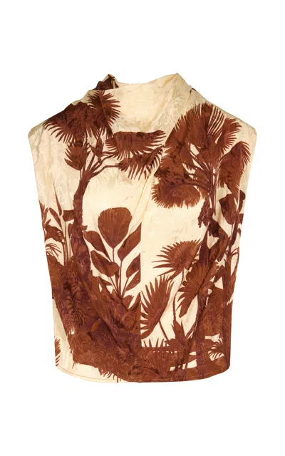 Johanna Ortiz Island Stories Cowl-neck Top In Red