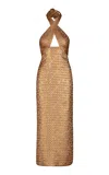 Johanna Ortiz Jacquard Elegant Expedition Midi Dress In Gold
