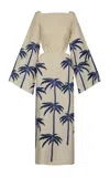 Johanna Ortiz Journey Embroidered Cotton-blend Midi Dress In Ecru/blue