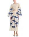 Johanna Ortiz Journey Embroidered Cotton-blend Midi Dress In Ecru/blue