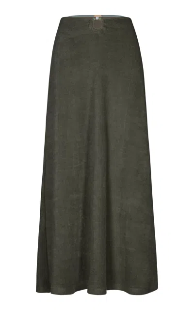 Johanna Ortiz Keel Gathered Ring-detailed Cotton Terry Midi Skirt In Green