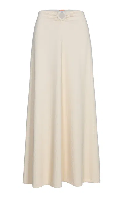 Johanna Ortiz Keel Gathered Ring-detailed Seersucker Midi Skirt In Off-white
