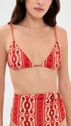 Johanna Ortiz Konibo Embellished Printed Triangle Bikini Top In Red