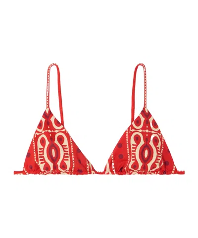 Johanna Ortiz Konibo Embellished Printed Triangle Bikini Top In Red