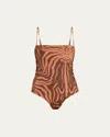 Johanna Ortiz Kuna Ruched One-piece Swimsuit In Brown