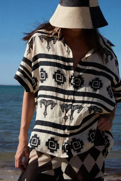 Johanna Ortiz La Creciente Shirt In Ecru Black In Multi