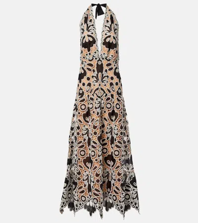 Johanna Ortiz Verso Luminoso Guipure Lace Halterneck Maxi Dress In Multi