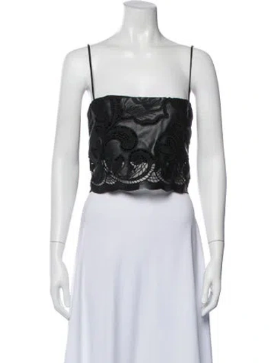 Pre-owned Johanna Ortiz Lace Pattern Square Neckline Crop Top In Black