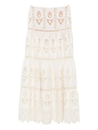 Johanna Ortiz Lace Tiered Maxi Skirt In Neutral