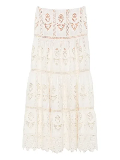 Johanna Ortiz Lace Tiered Maxi Skirt In Neutral