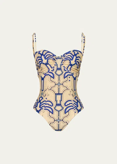 Johanna Ortiz Lagoon Lure Bustier One-piece Swimsuit In Print
