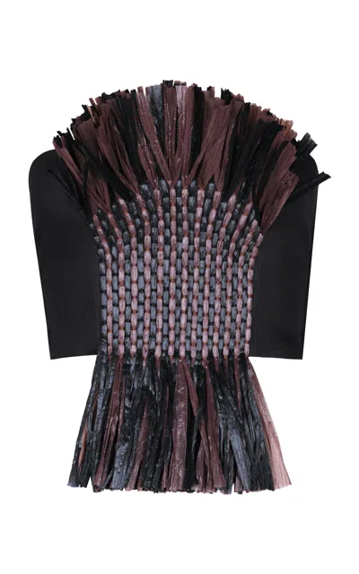 Johanna Ortiz Lagrimas Negras Fringed Linen Crop Top In Black