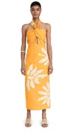 Johanna Ortiz Language Palm Print Halter Midi Dress In Wilderness Yellow/ecru