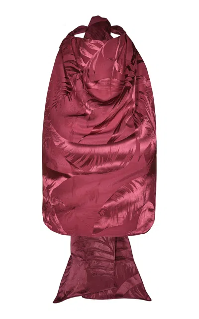 Johanna Ortiz Last Chance Draped Satin Jacquard Top In Burgundy