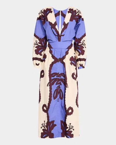 JOHANNA ORTIZ LATITUD MARINA PLUNGING LONG-SLEEVE ANKLE DRESS