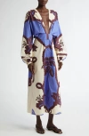 Johanna Ortiz Latitud Marina Long Sleeve Cotton Poplin Midi Dress In Tropical/ecru/blue