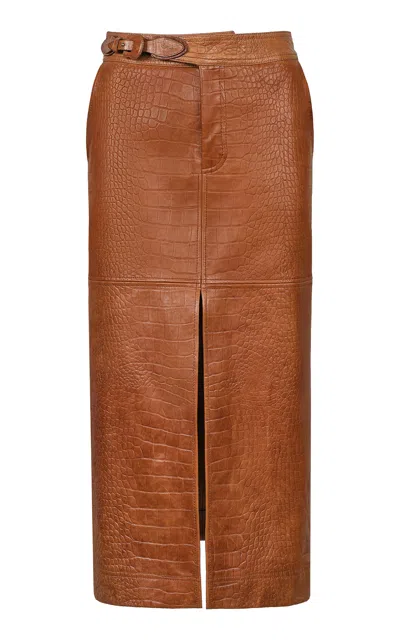 Johanna Ortiz Leather Epic Statement Midi Skirt In Brown