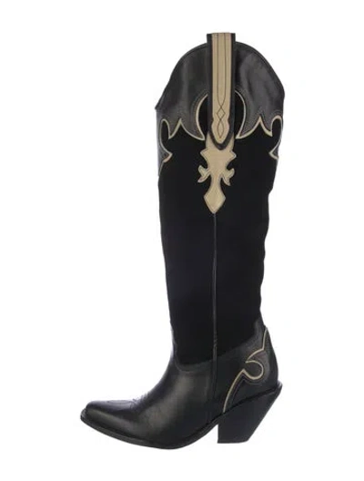 Pre-owned Johanna Ortiz Leather Western Boots In Black